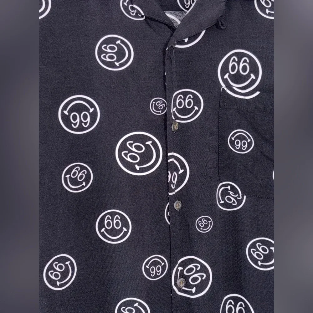 Vans Wilde Smiley 66 Print Button Up Shirt Mens Medium Black Viscose Skate Surf - Picture 3 of 4